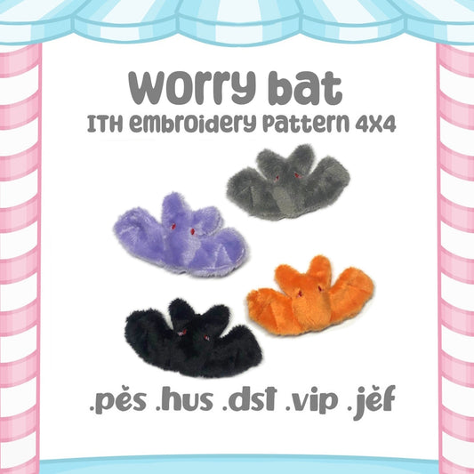 Worry Bat ITH Tiny Plush Embroidery Machine Pattern 4x4 Digital Download