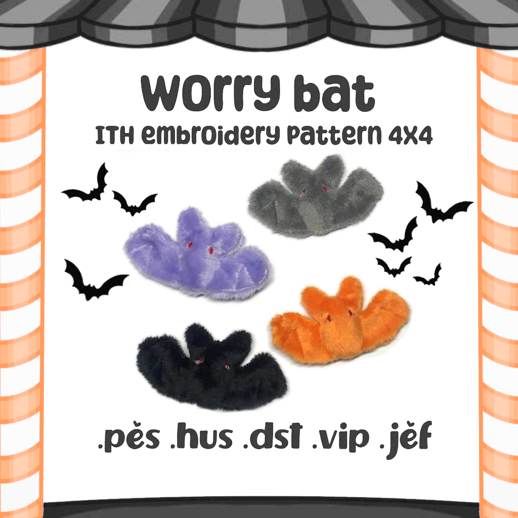 Worry Bat ITH Tiny Plush Embroidery Machine Pattern 4x4